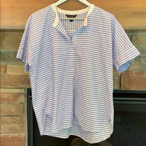 J. Crew button front top blue & white stripes L